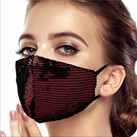 Burgundy Designer Sequin Facemask - Picture 1 of 4